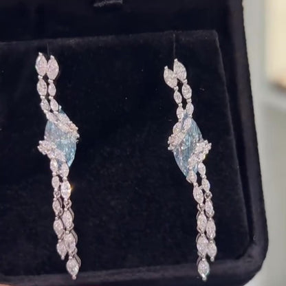 Jzora handmade marquise blue CZ tassel drop earrings