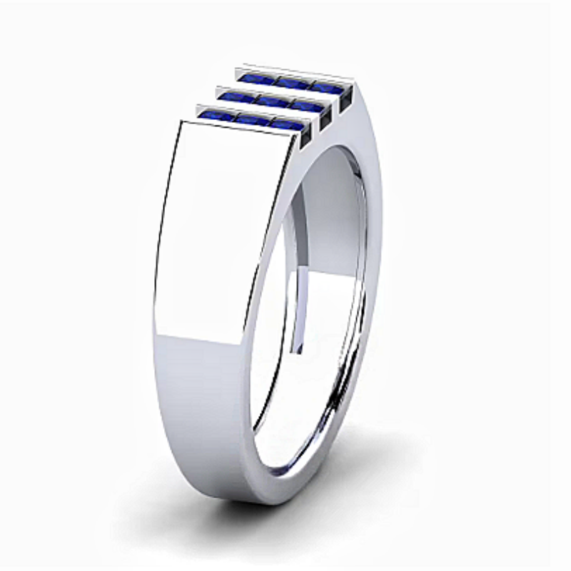 Jzora handmade channel-set blue sapphires modern men’s ring