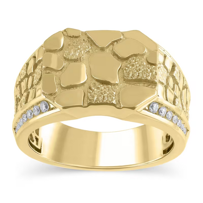 Jzora handmade gold textured nugget round accents men’s ring