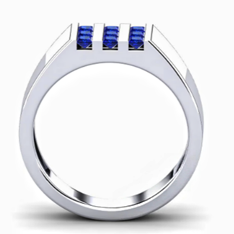 Jzora handmade channel-set blue sapphires modern men’s ring
