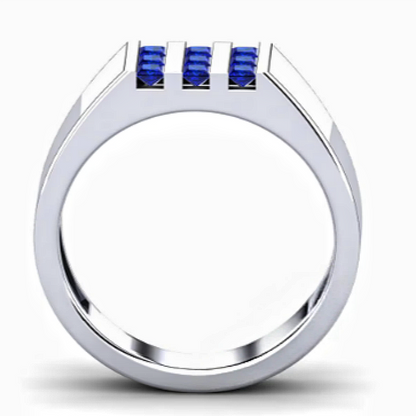 Jzora handmade channel-set blue sapphires modern men’s ring