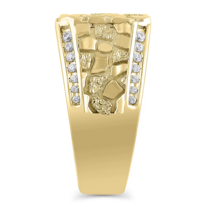 Jzora handmade gold textured nugget round accents men’s ring