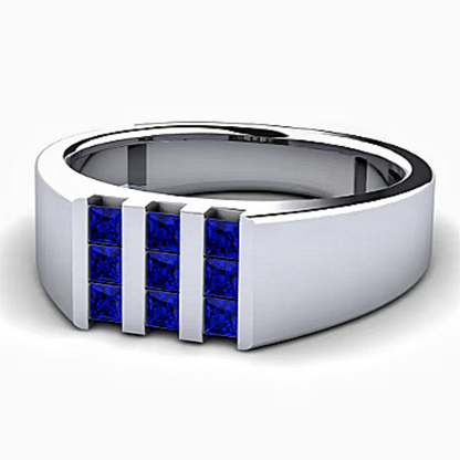 Jzora handmade channel-set blue sapphires modern men’s ring