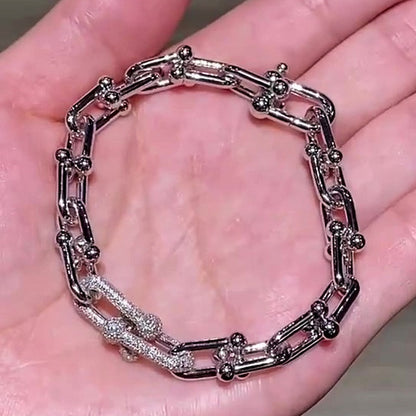 Jzora handmade full pave zircon horseshoe clasp bracelet