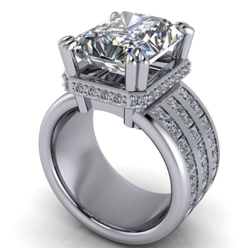 Jzora handmade bold & statement radiant cut channel-set men's wide band ring