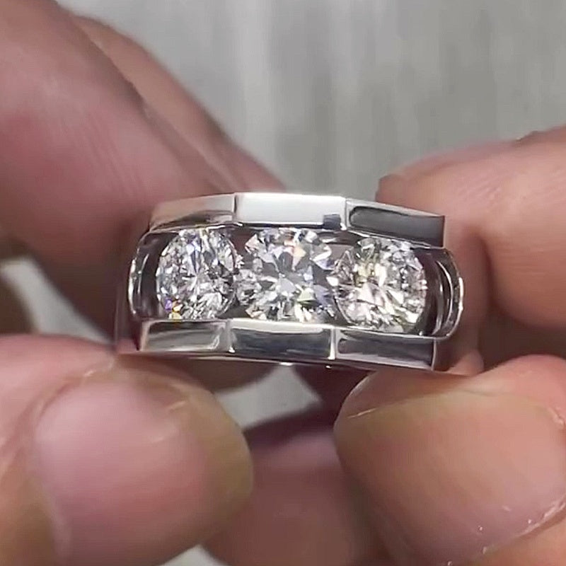 Jzora Handmade Classic Modern Triple Round Moissanite Men's Ring