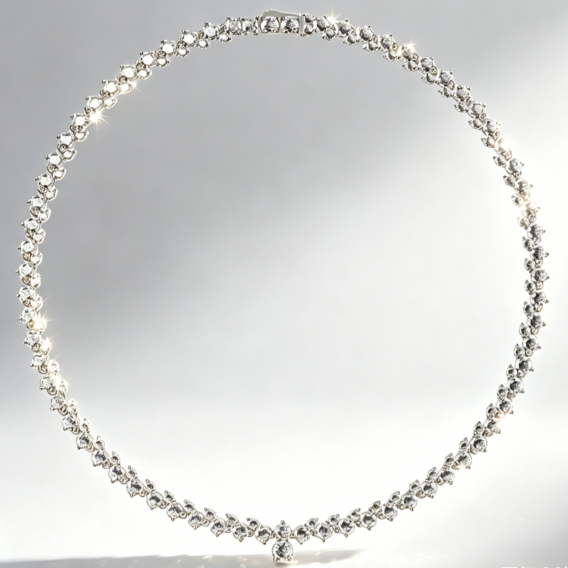 Jzora Handmade Luxurious Sparkling Round CZ Tennis Chain Women’s Statement Necklace