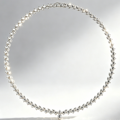 Jzora Handmade Luxurious Sparkling Round CZ Tennis Chain Women’s Statement Necklace