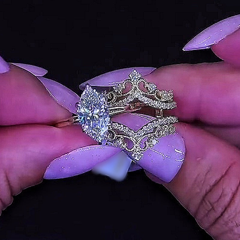 Jzora handmade marquise cut studded filigree sterling silver 2-piece ring