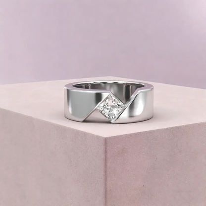 Jzora Handmade 1CT Princess Cut Moissanite Geometric Wedding Men's Ring