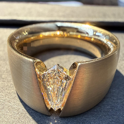 Jzora Handmade Bold Minimalist Floating Kite‑Cut Solitaire Brushed Wide Band Men’s Ring