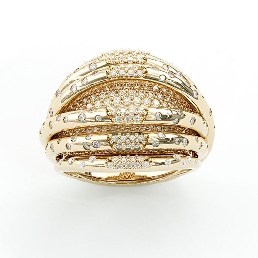 Jzora handmade gold-tone bold & statement dome twisted gold cage women's band ring