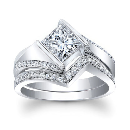 Jzora handmade timeless 1ct princess cut moissanite sterling silver ring set