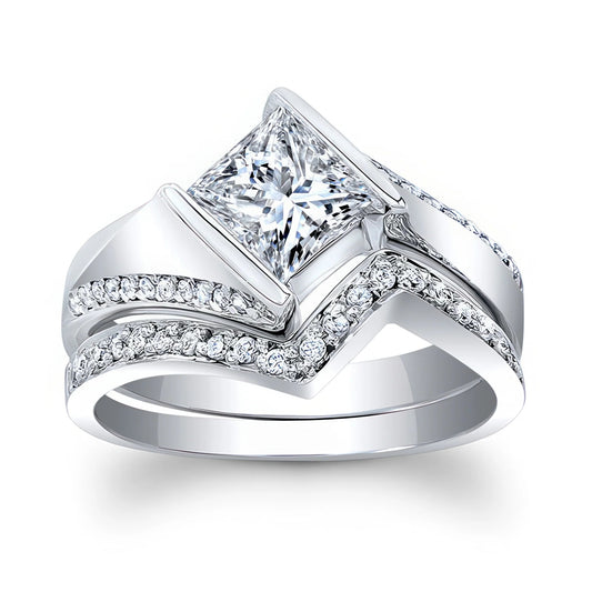 Jzora handmade timeless 1ct princess cut moissanite sterling silver ring set