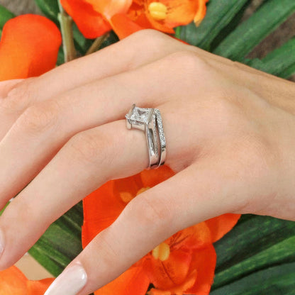 Jzora handmade timeless 1ct princess cut moissanite sterling silver ring set