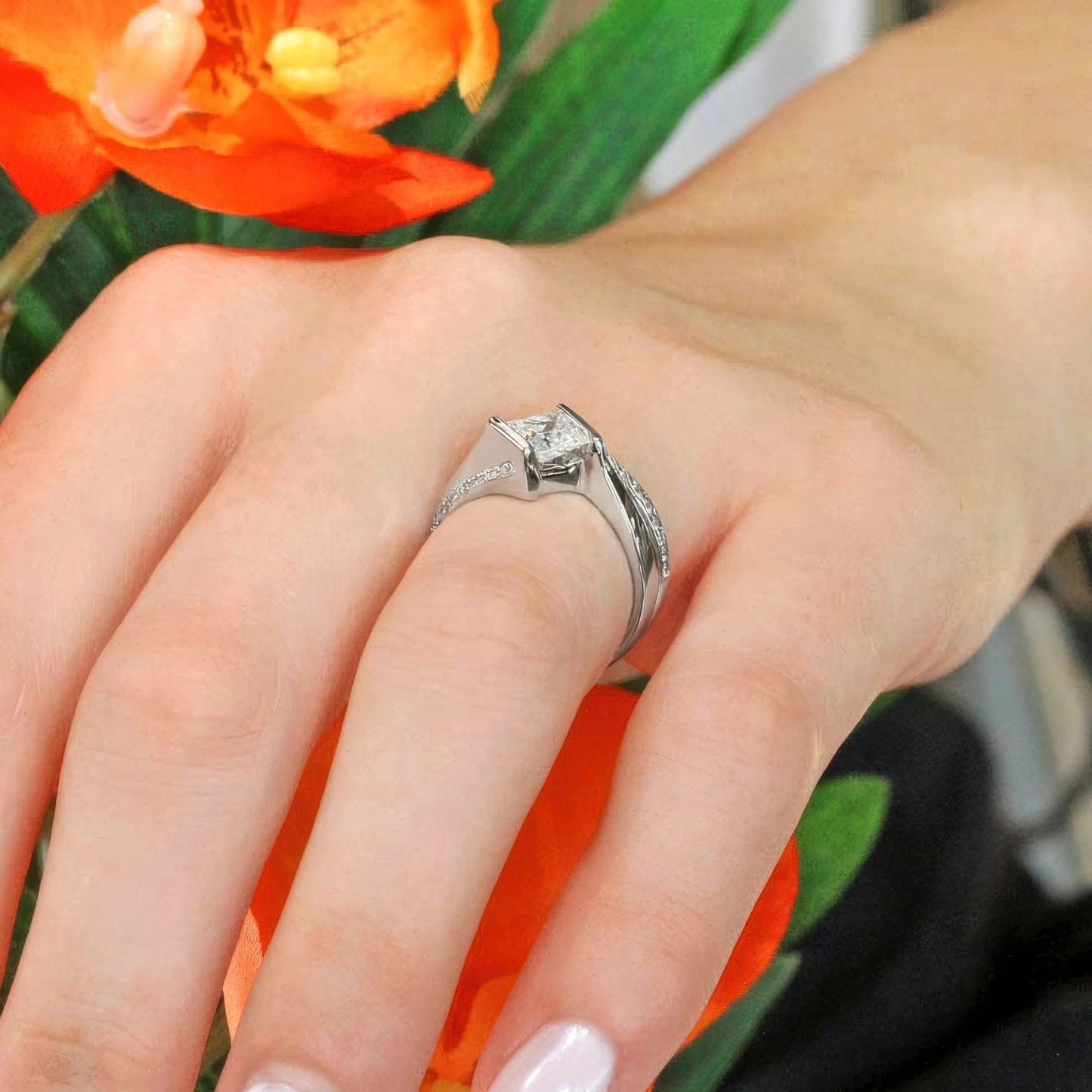 Jzora handmade timeless 1ct princess cut moissanite sterling silver ring set