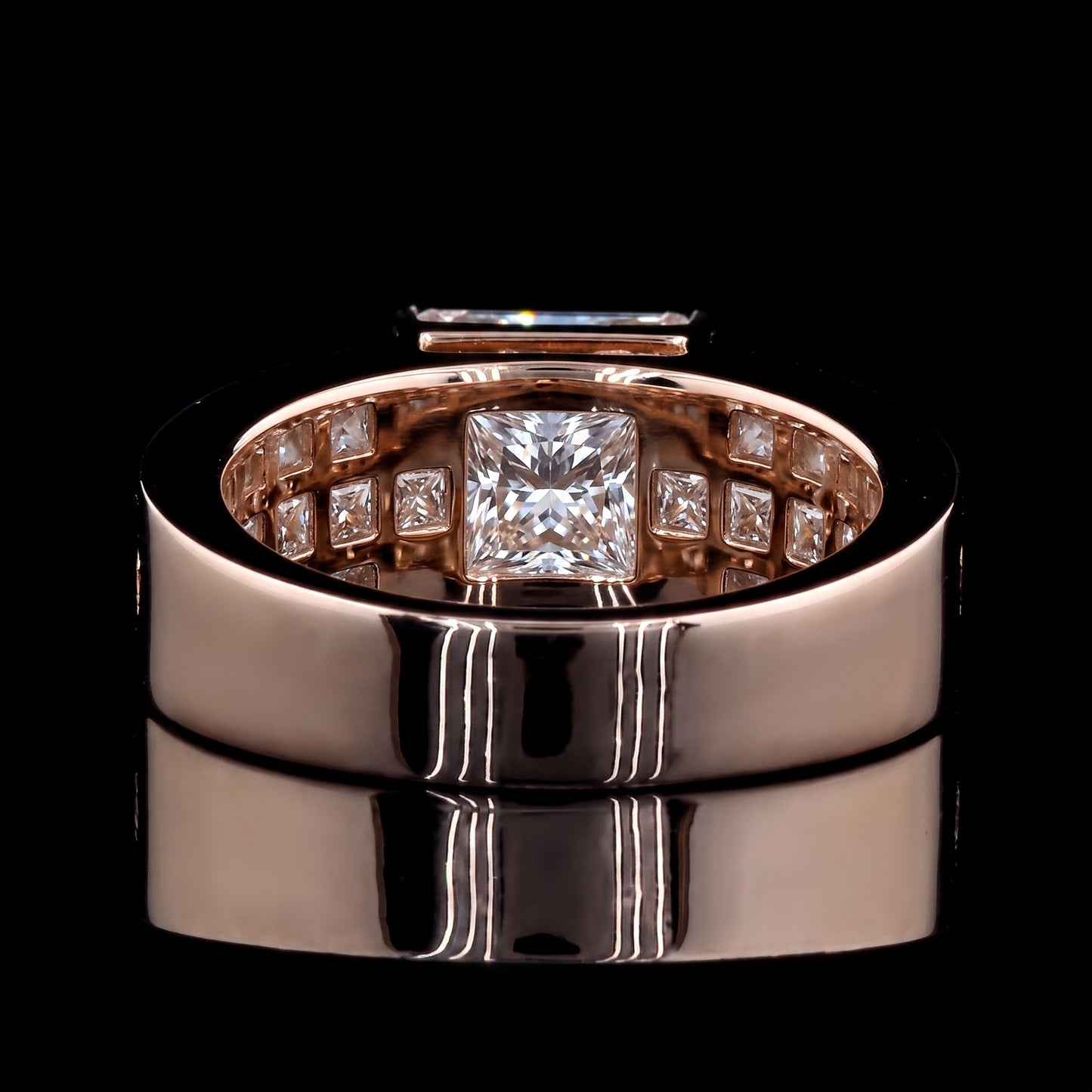 Jzora Handmade Channel‑Set Princess Cut Moissanite Chunky Wide Men’s Ring