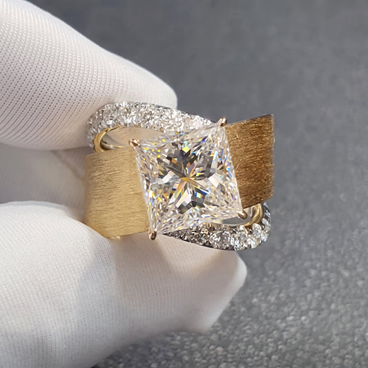 Jzora Handmade Princess Cut White Zircon Brushed Gold Finish Dainty Luxe Ring