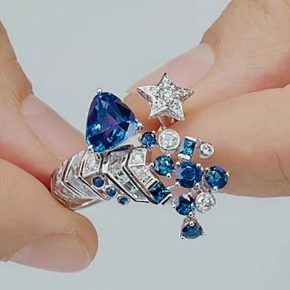 Jzora Handmade 2.03CT Celestial Comet Sapphire Meteor Ring