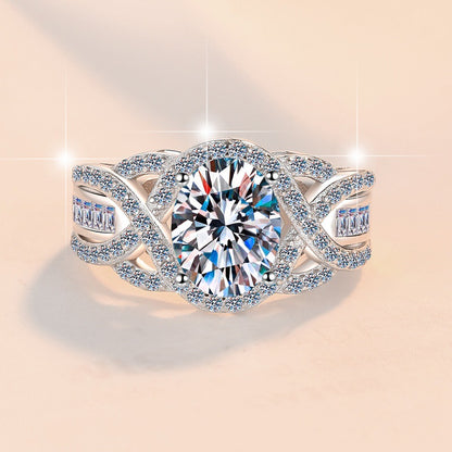 Jzora handmade 2ct oval cut infinity halo moissanite sterling silver engagement ring