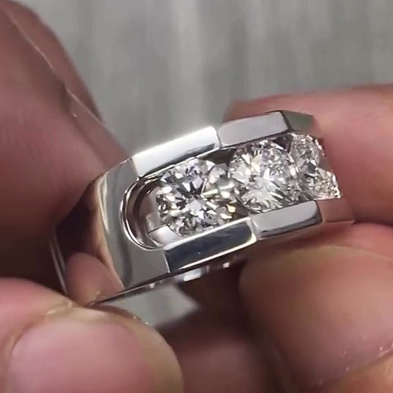 Jzora Handmade Classic Modern Triple Round Moissanite Men's Ring