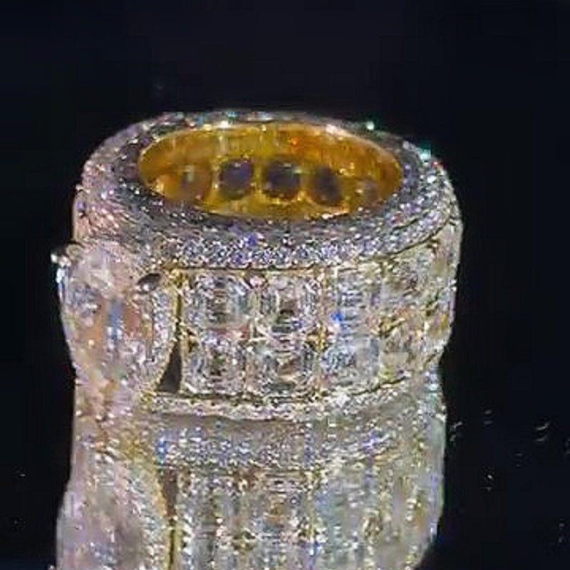 Jzora handmade 5ct pear cut royal shine full pavé brilliance men's band ring