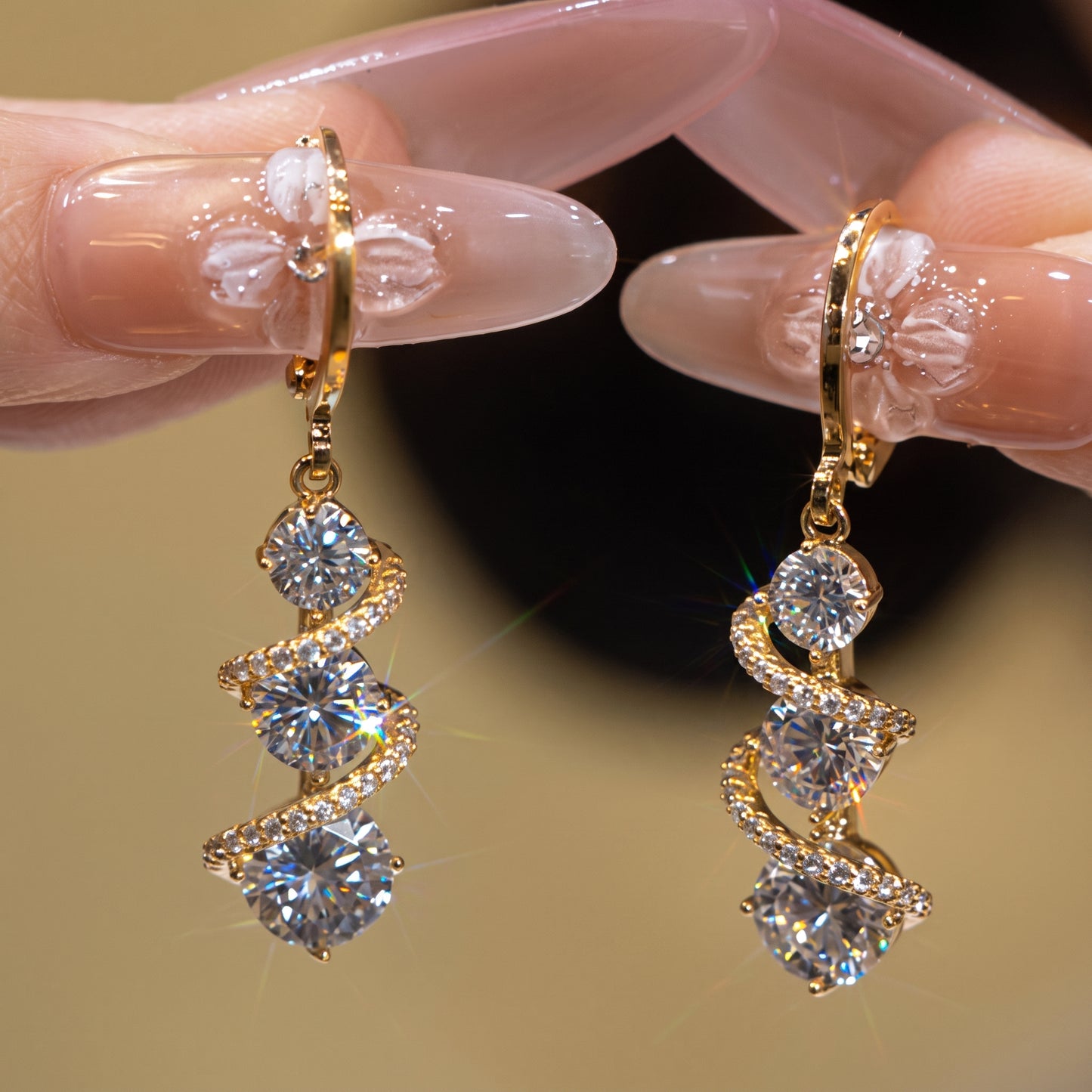 Jzora Handmade Elegant Triple Round Cut Moissanite Drop Earrings