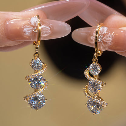 Jzora Handmade Elegant Triple Round Cut Moissanite Drop Earrings