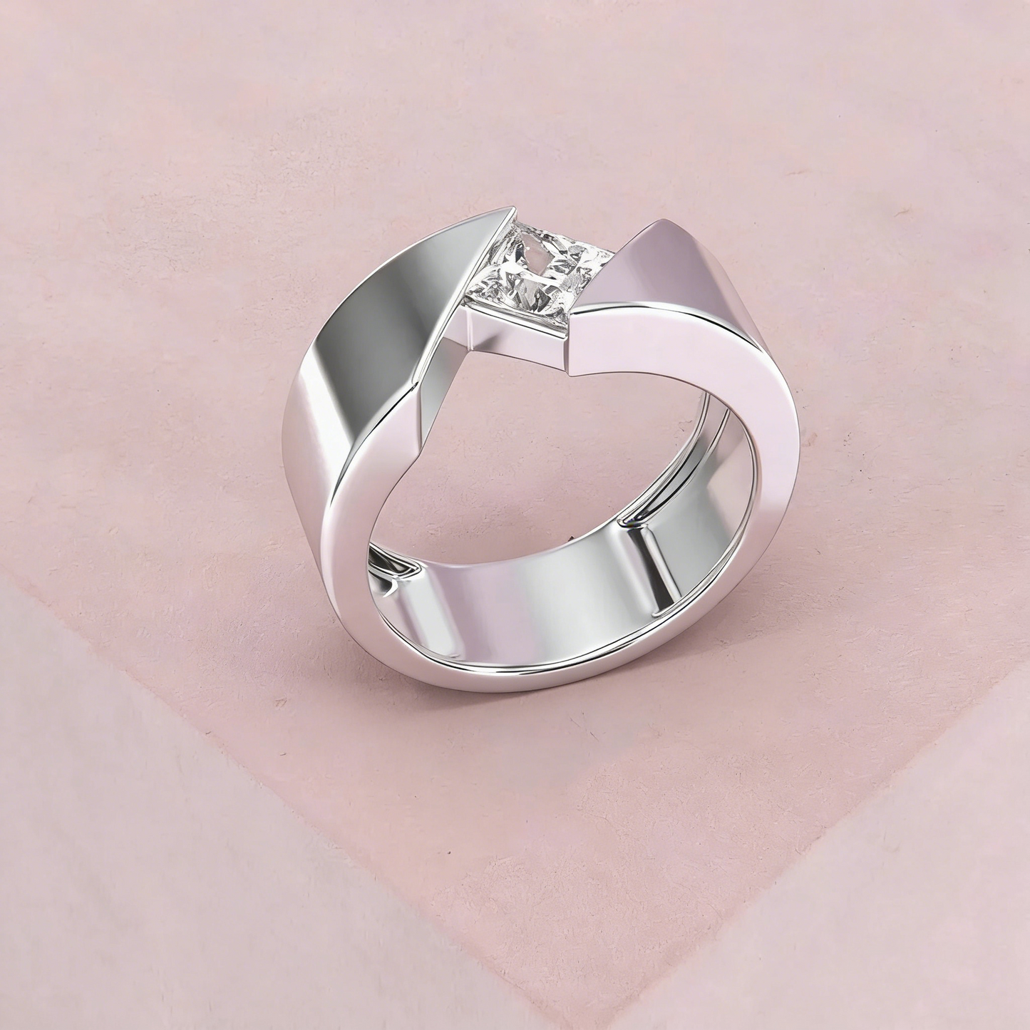 Jzora Handmade 1CT Princess Cut Moissanite Geometric Wedding Men's Ring