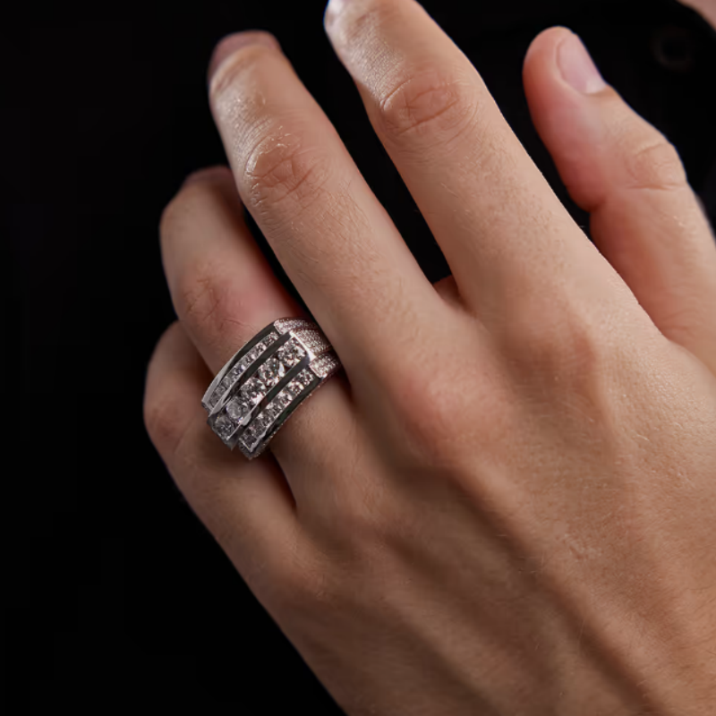 Jzora handmade multi-row rectangular men's wedding band ring