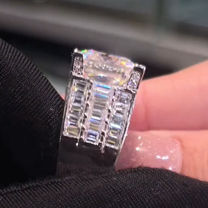 Jzora Handmade Princess Cut Moissanite Sophisticated Women’s Wide Band Ring