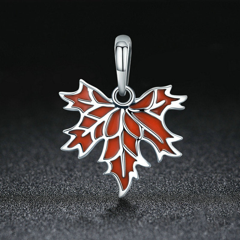 Jzora Vintage Autumn Maple Leaf Sterling Silver Charm