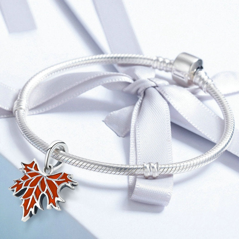 Jzora Vintage Autumn Maple Leaf Sterling Silver Charm