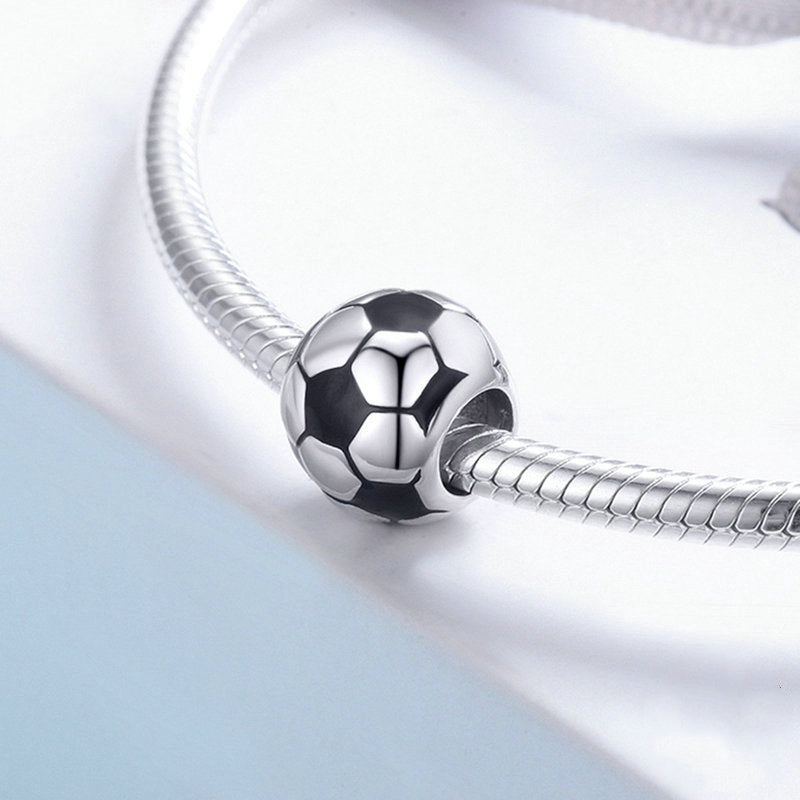 Jzora Sports Black&White Football Sterling Silver Charm