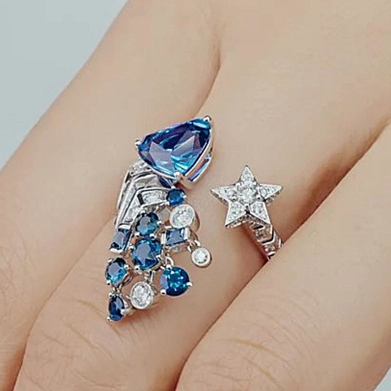 Jzora Handmade 2.03CT Celestial Comet Sapphire Meteor Ring