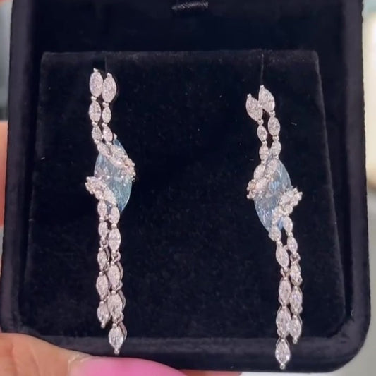 Jzora handmade marquise blue CZ tassel drop earrings