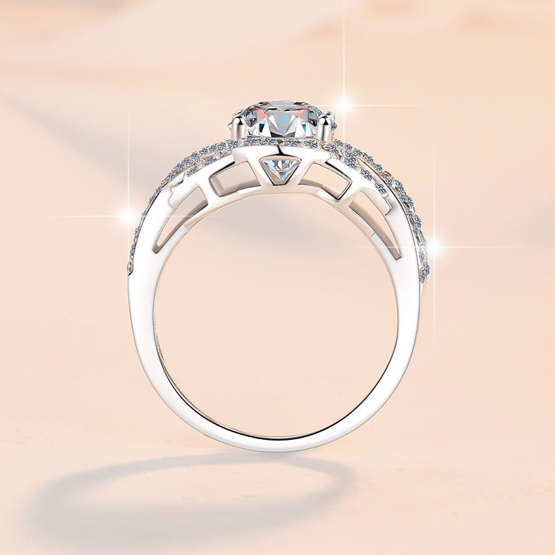 Jzora handmade 2ct oval cut infinity halo moissanite sterling silver engagement ring