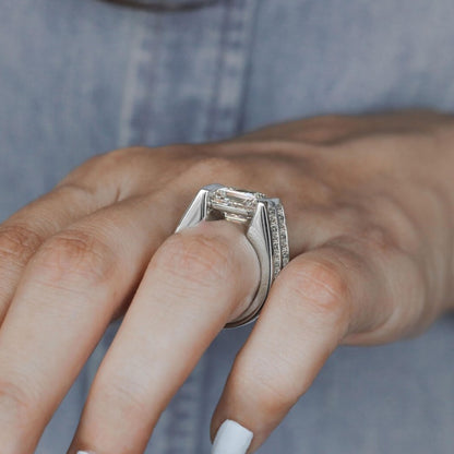 Jzora handmade 7ct asscher cut iced out men's engagement wedding ring