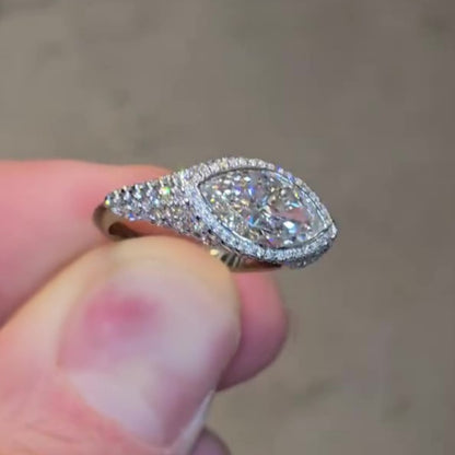 Jzora handmade  horizontally set marquise cut full-pavè sterling silver pinky ring