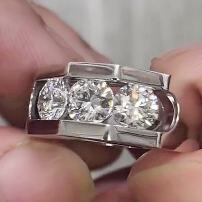 Jzora Handmade Classic Modern Triple Round Moissanite Men's Ring