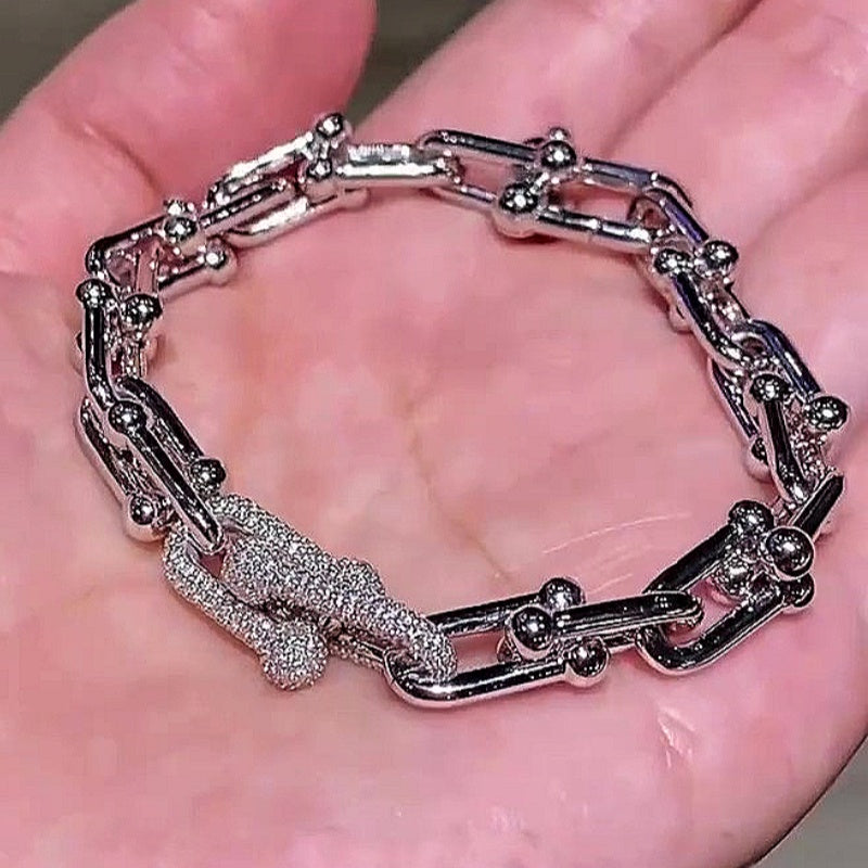 Jzora handmade full pave zircon horseshoe clasp bracelet