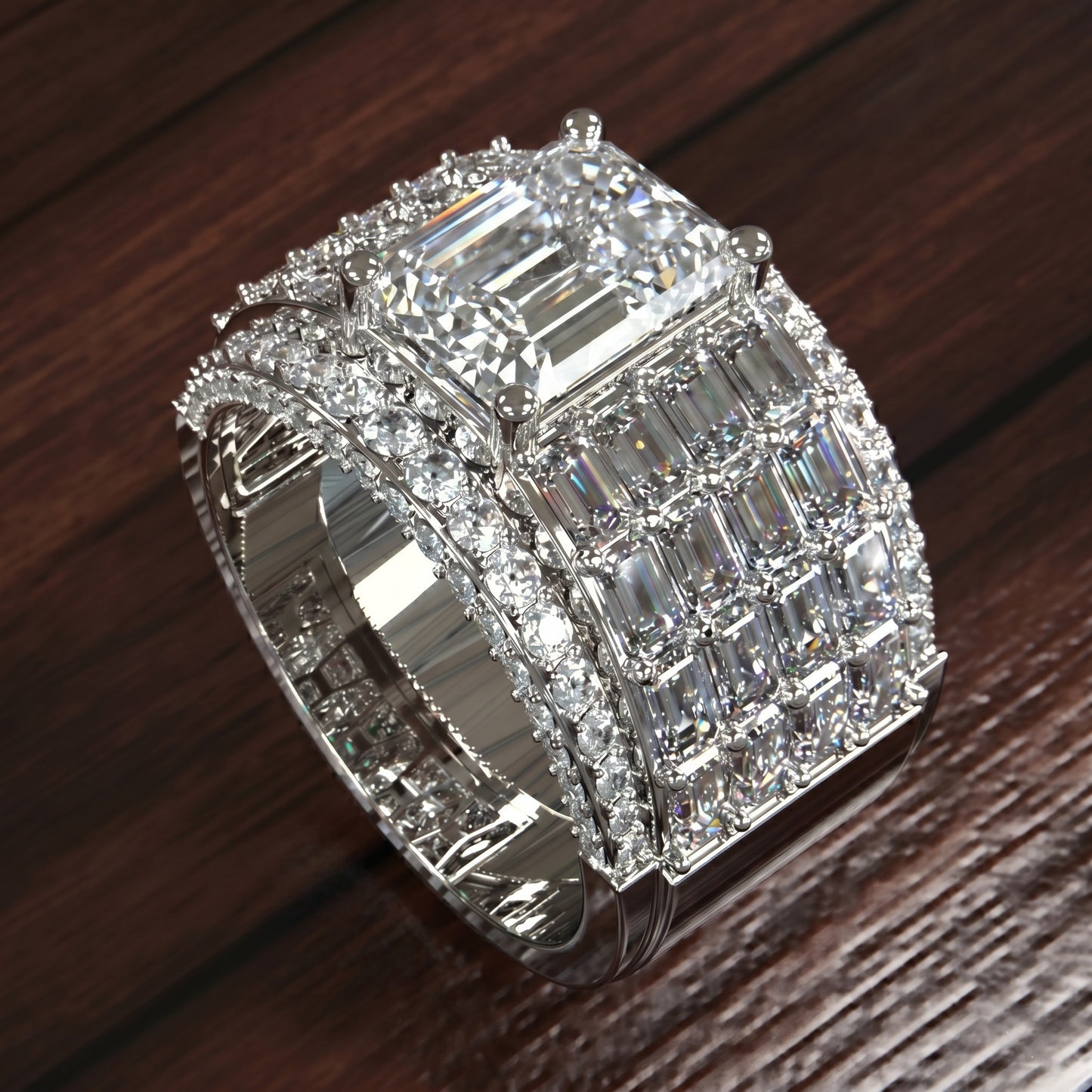 Jzora Handmade Glamorous Radiant Cut Wide Band Statement Men's Ring