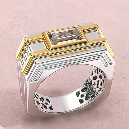 Jzora Handmade Art Deco Two‑Tone Baguette Cut Men’s Wedding Band Ring