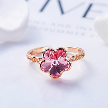 Jzora handmade crystal flower adjustable copper ring