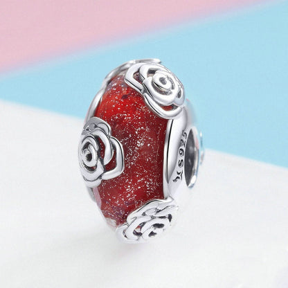 Jzora Red Vintage Rose Sterling Silver Charm