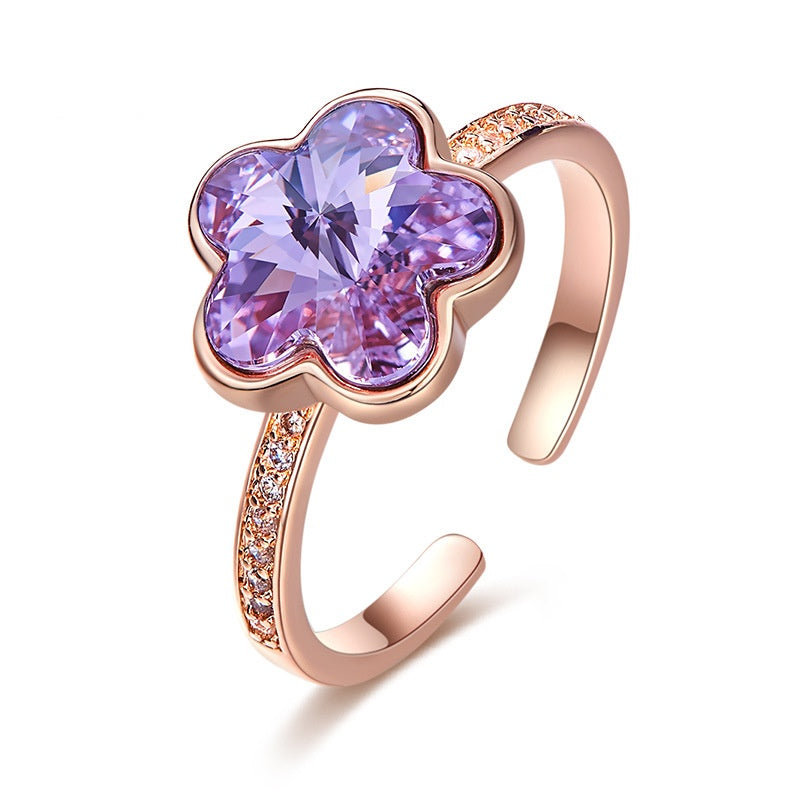 Jzora handmade crystal flower adjustable copper ring