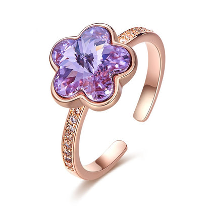 Jzora handmade crystal flower adjustable copper ring