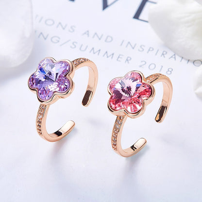 Jzora handmade crystal flower adjustable copper ring