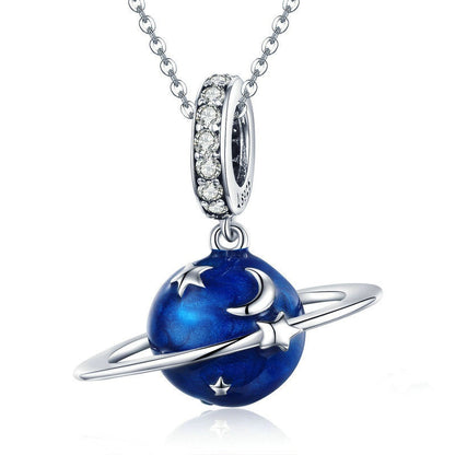 Jzora Cosmic Blue Planet Sterling Silver Charm