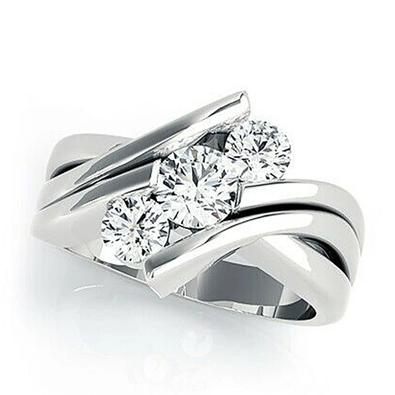 Jzora Handmade Three‑Stone Round Moissanite Intertwined Split Shank Engagement Ring